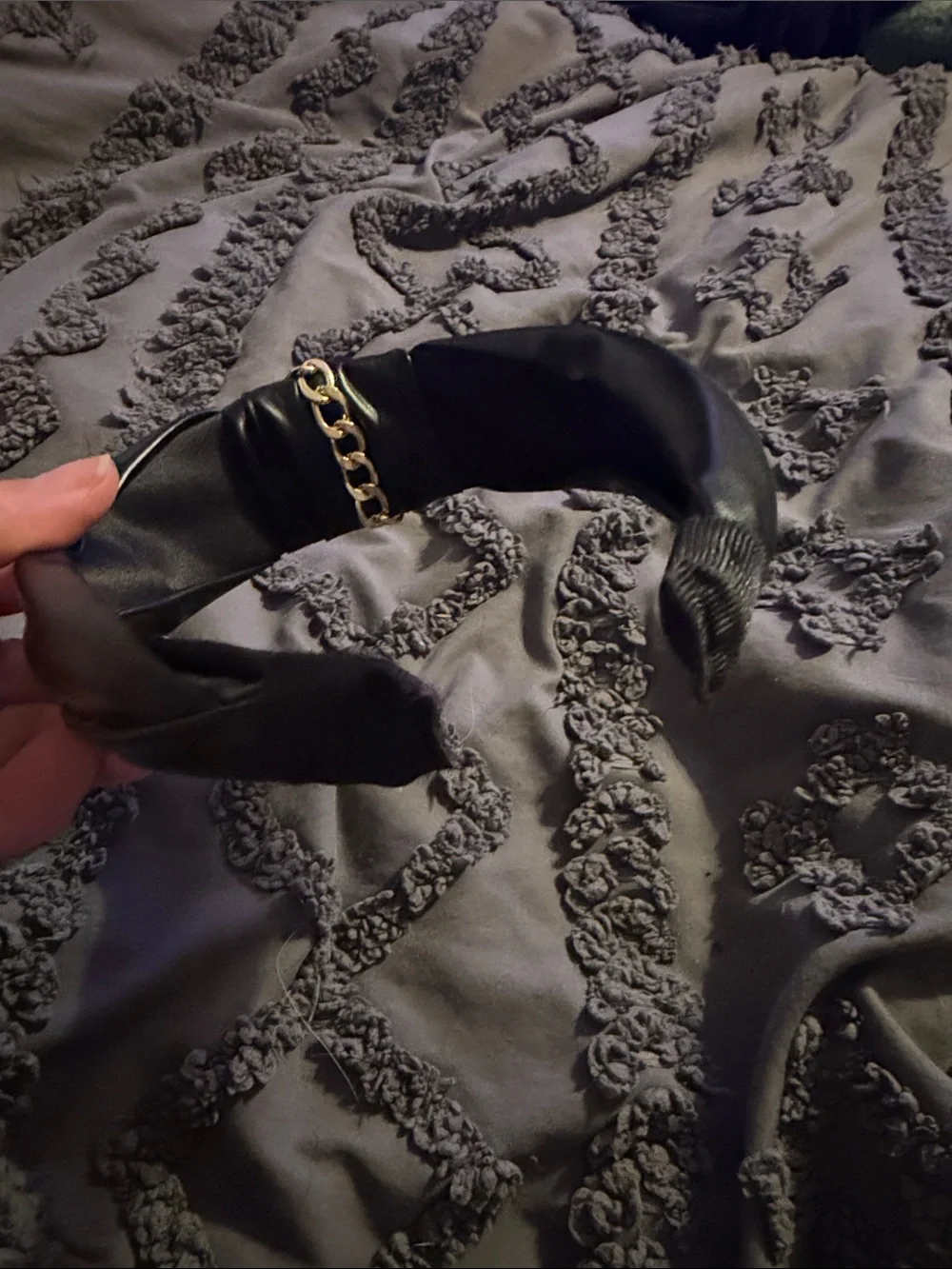 Black Padded Knot Headband with Gold Chain Detail